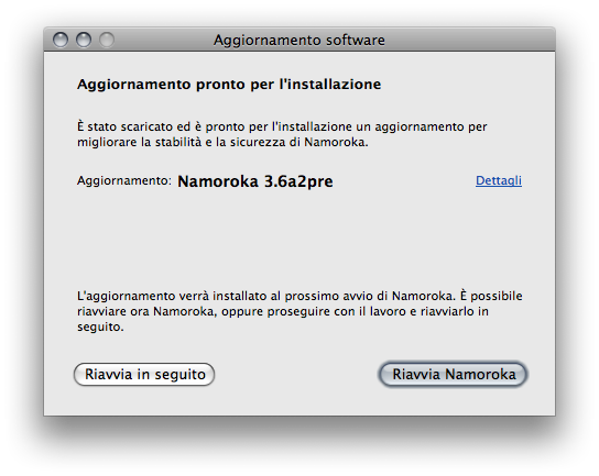 Namoroka - Aggiornamento automatico